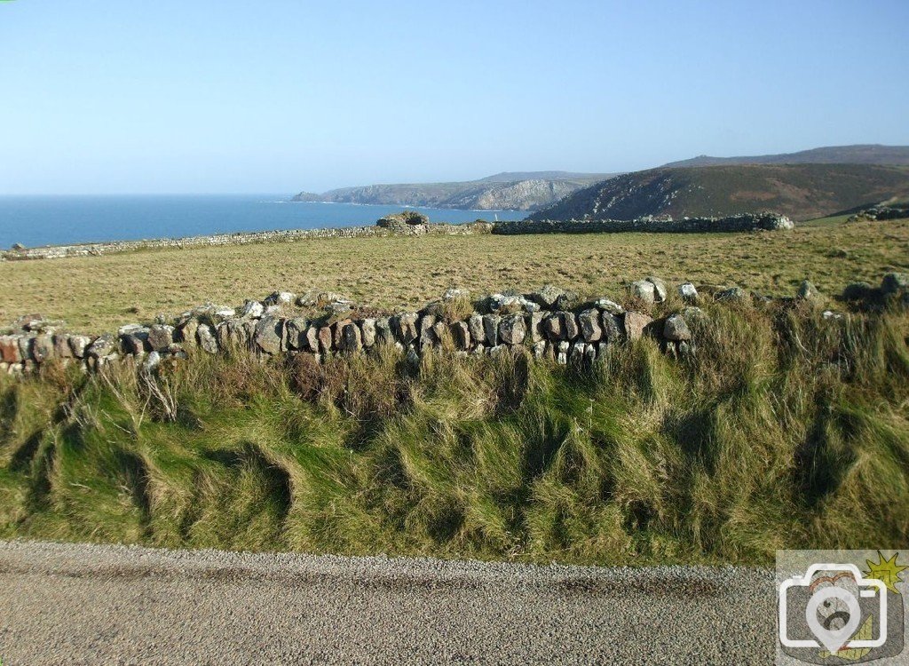 Looking eastwards from the road above Pendeen Watch