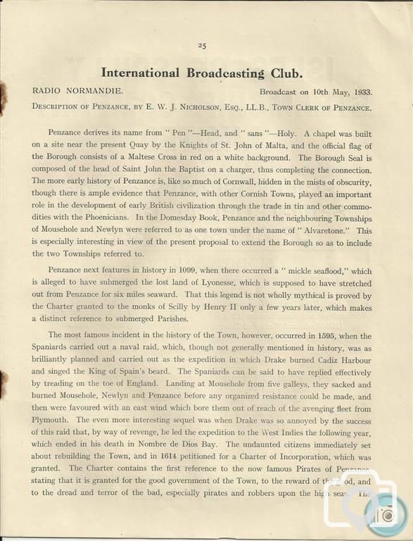 Page 25 -1933 - PENZANCE ROYAL REGATTA PROGRAMME