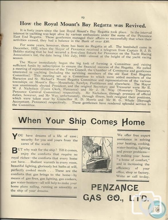Page 29 -1933 - PENZANCE ROYAL REGATTA PROGRAMME