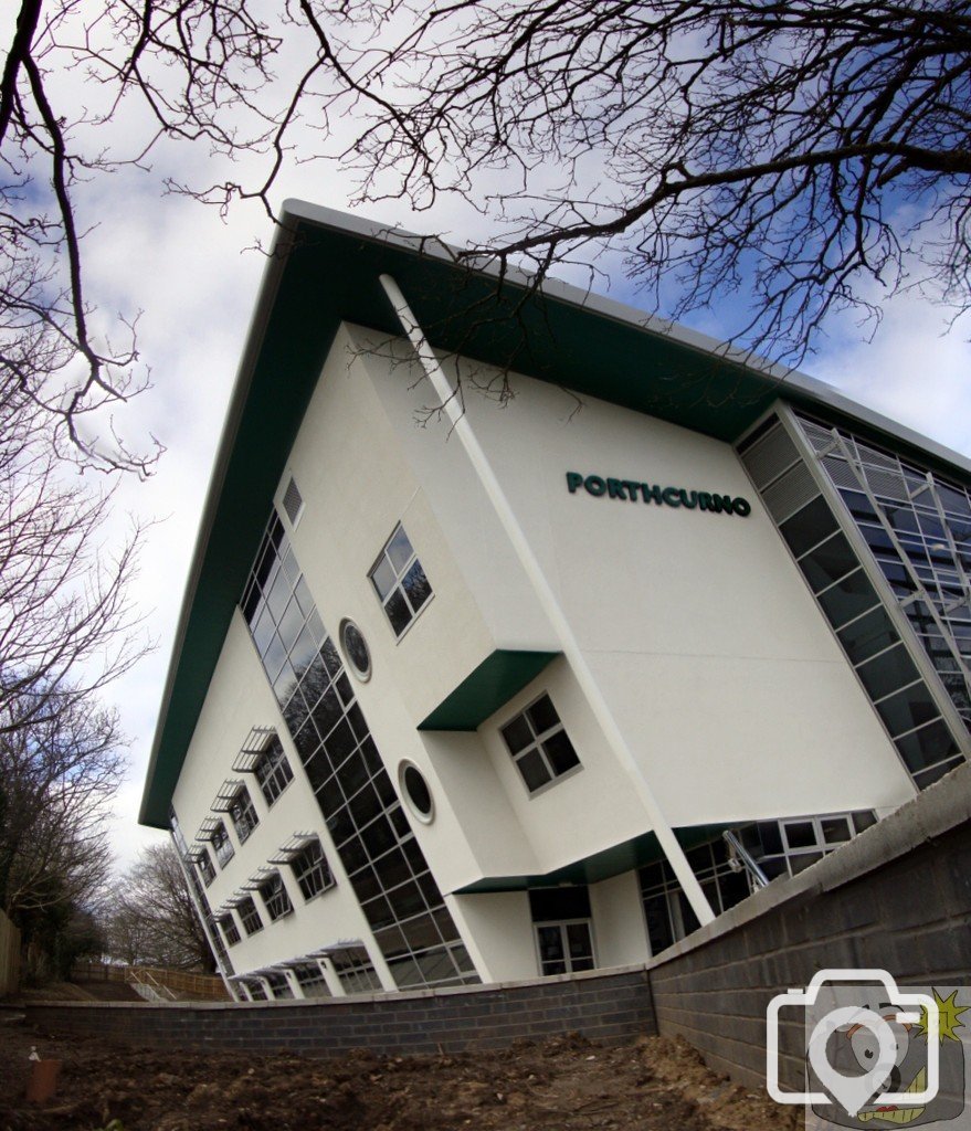 Panoramic view of Porthcurno building