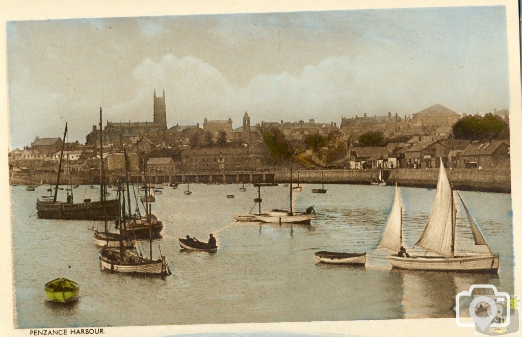 Penzance Harbour Hand Coloured