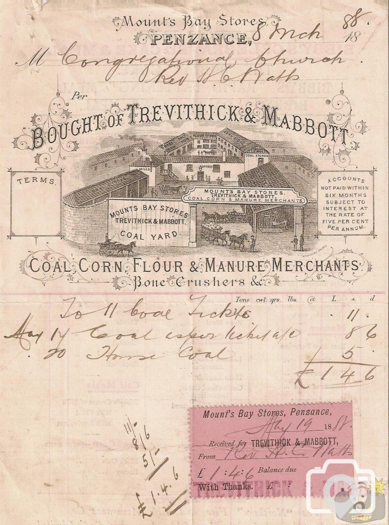 Pictorial Letterhead Trevithickand Mabbott Mounts Bay Stores 1888