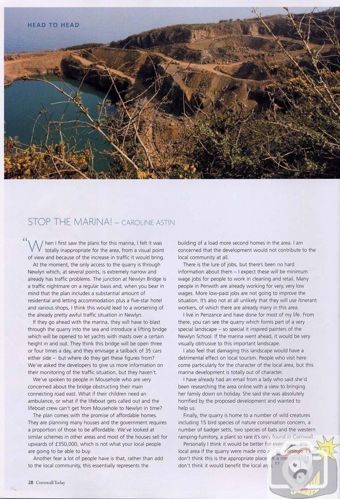 Port Penlee - The Quarry Marina - The Cons
