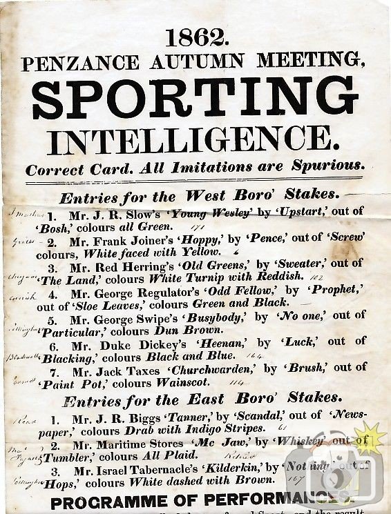 Sporting Intelligence 1862 Penzance Autumn Meeting Pt1