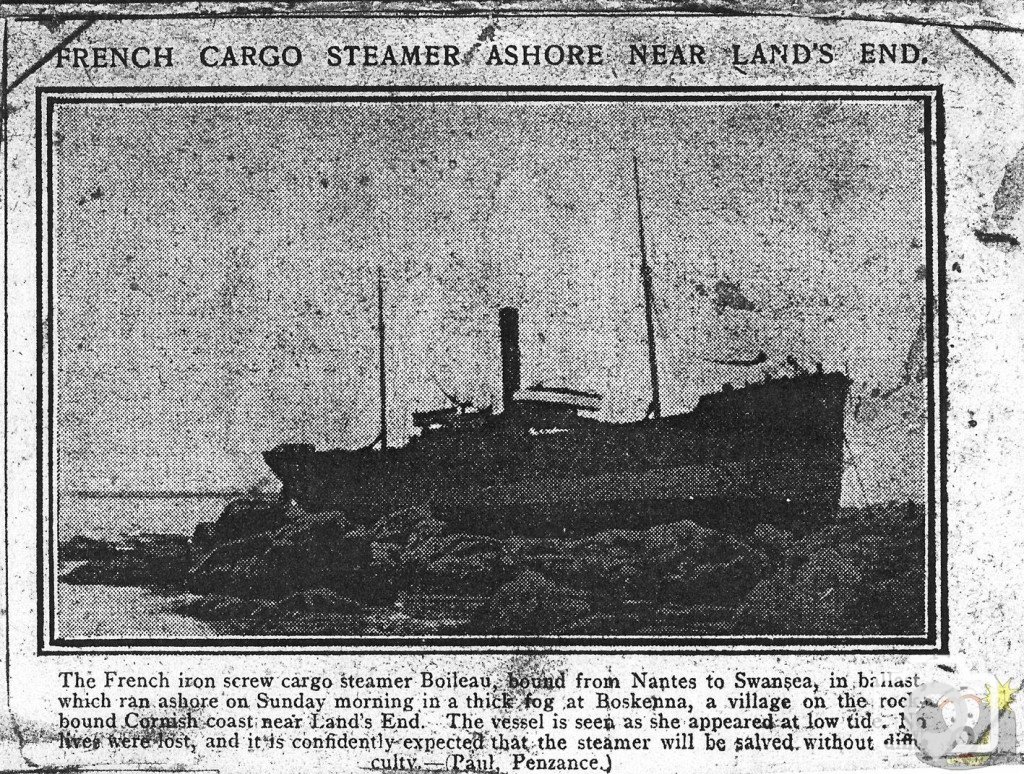 SS Boileau ashore at Boskenna Bay