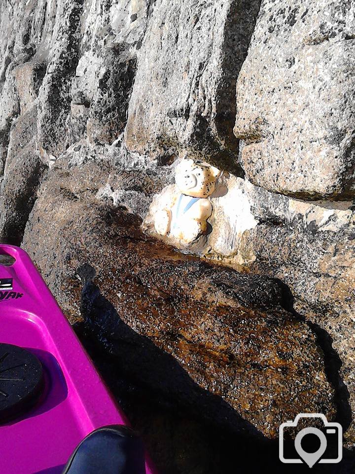 Teddy Cookie Jar On the Penzance side of the harbour wall, St Michaels Mount.