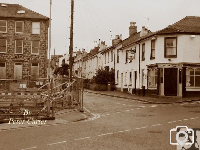 The road at the bottom of Leskinnick street Penzance. Around the corner from the Longboat inn