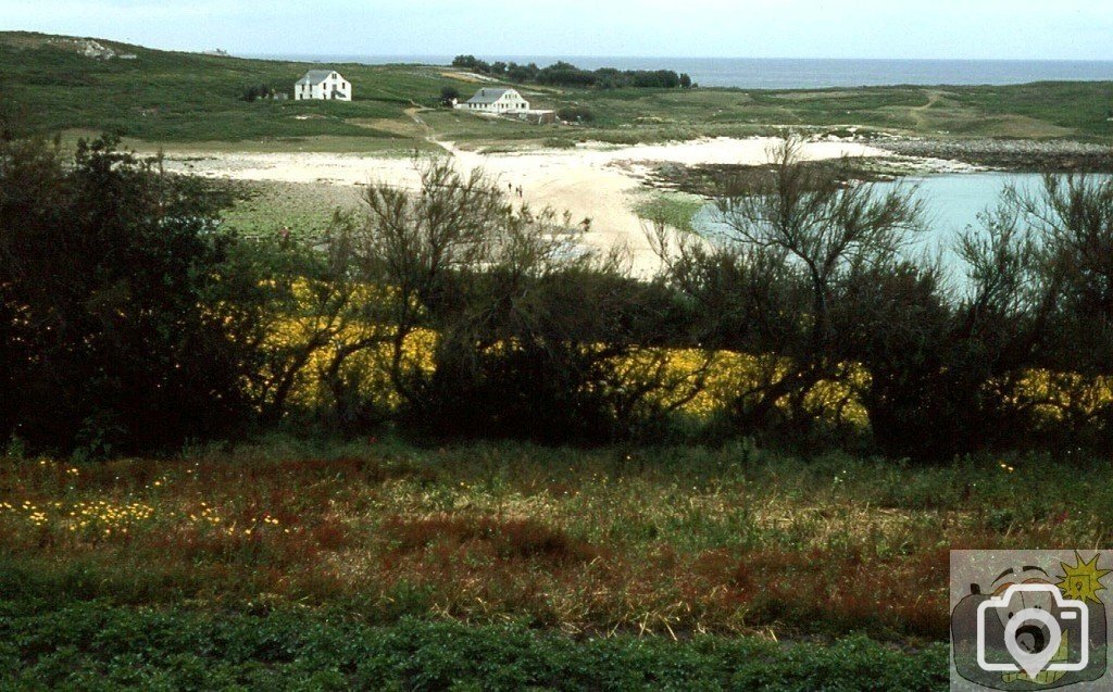 The sand bar across to Gugh from St Agnes, 1977