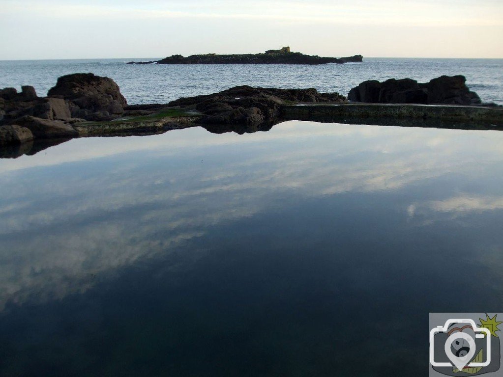 The tidal bathing pool, Mousehole and St Clement's Isle