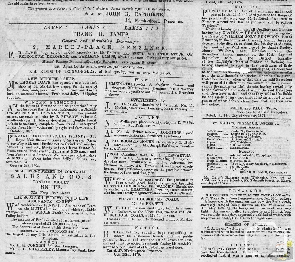 Tidings 29th October 1875 Lower Part Page 1