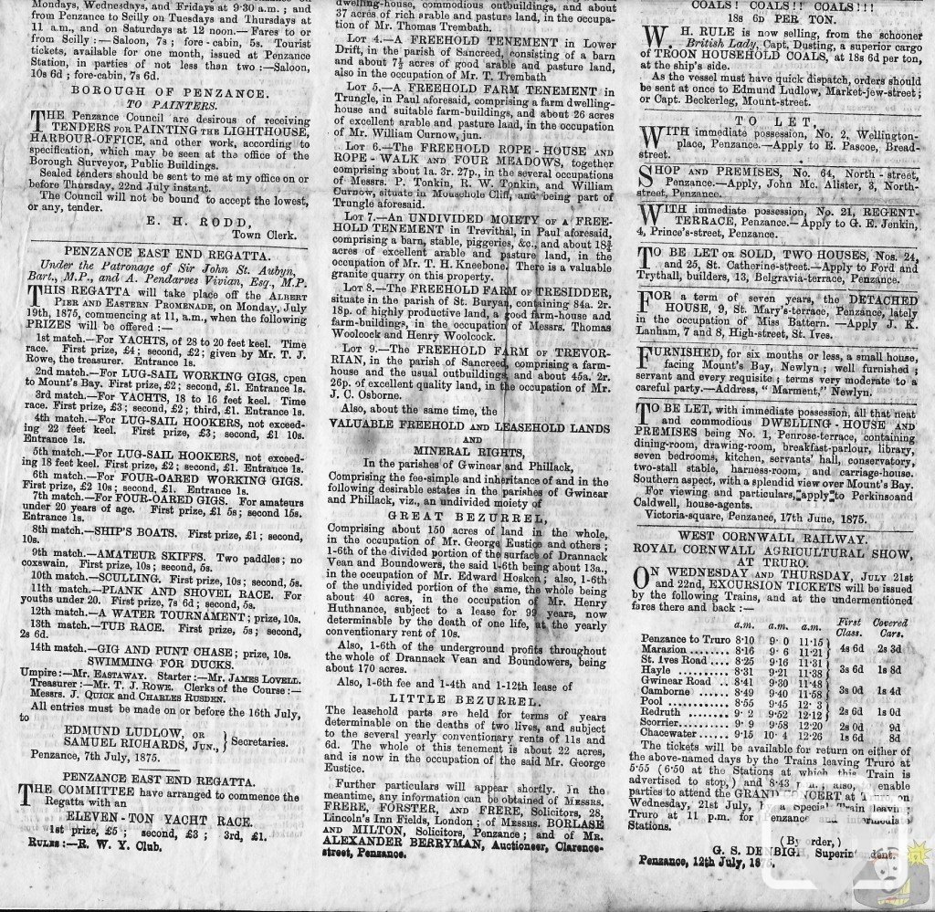 Tidings July 17th 1875 Lower Part Page 1