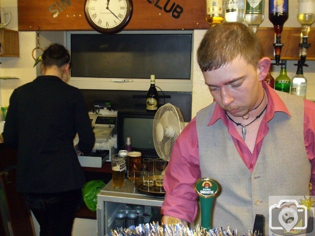 Tired barman, British Legion, New Year's Eve 2009