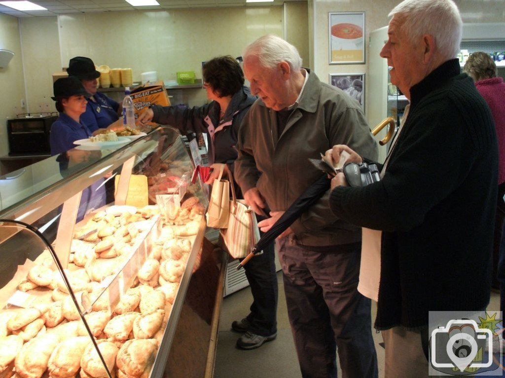 Tony and Mike select a pasty in Rowes - Aug., 2008