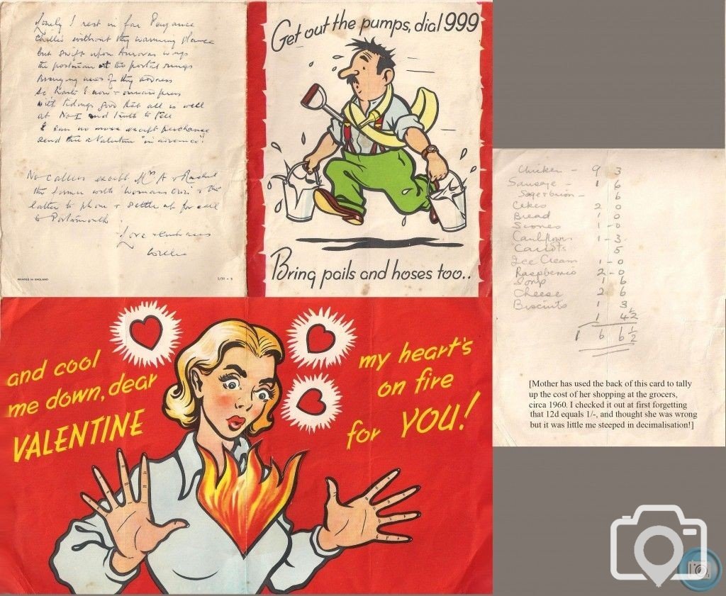 Valentine Card and Shopping List c.1960