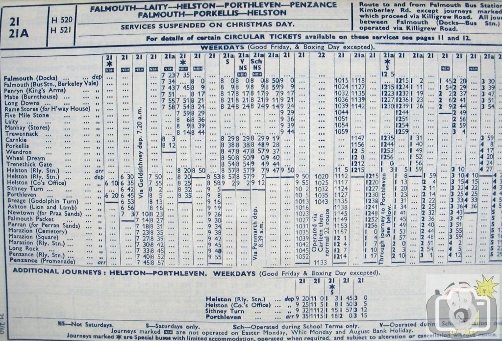 Western National Bus Timetable 1960