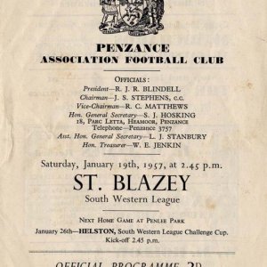 Programme v St Blazey, 19th Jan., 1957
