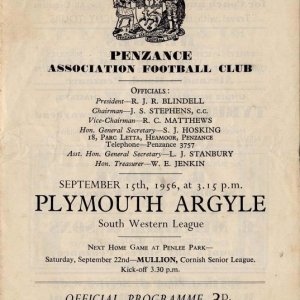 Programme v Plymouth Argyle - 15thSept, 1956