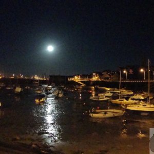 Moon over Penzance Harbour