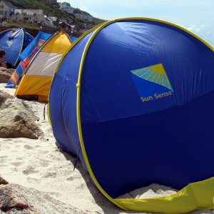 Sennen Beach 2009-07-23 - shelter from the sun