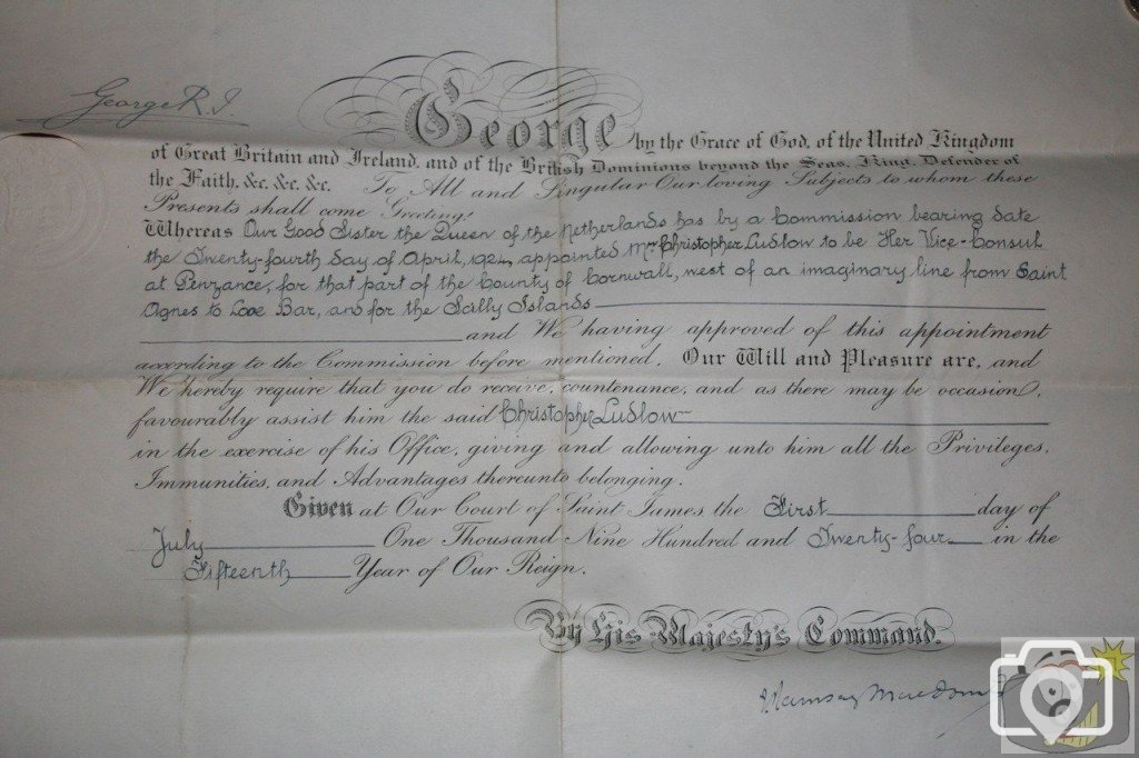 Christopher Ludlows 1877 - 1959 Dutch Consular Certificate