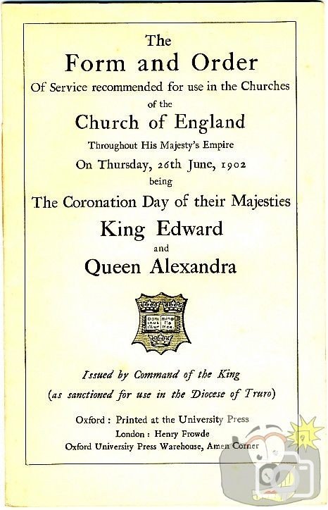 Form and Order - Service at St Johns on the Coronation of King Edward 26th