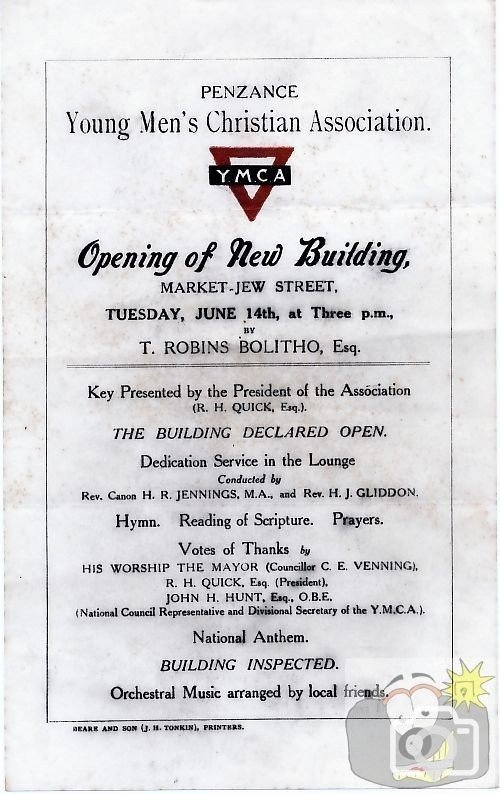 Opening of New YMCA building Market Jew Street 1923
