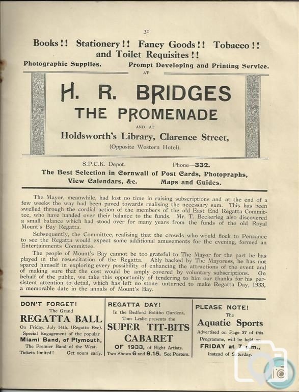 Page 31 -1933 - PENZANCE ROYAL REGATTA PROGRAMME