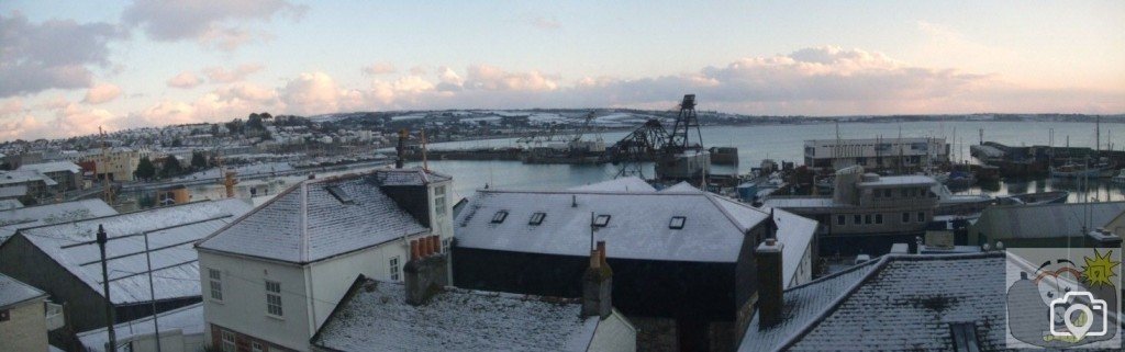Snow over Penzance Harbour